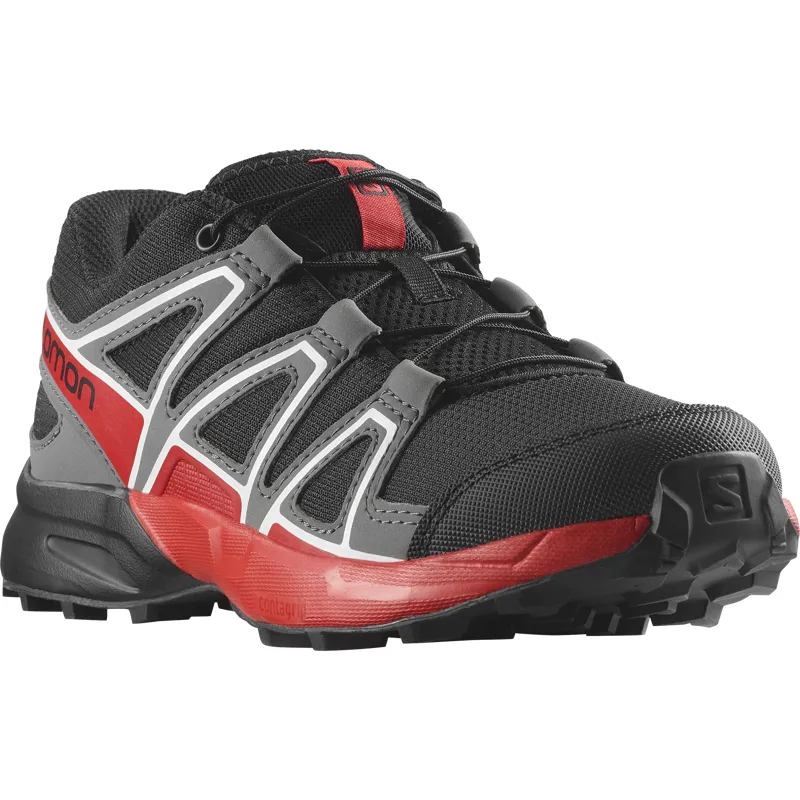 Salomon Speedcross Junior Trail Running Shoe in Black/Quiet Shade/High Risk Red-5